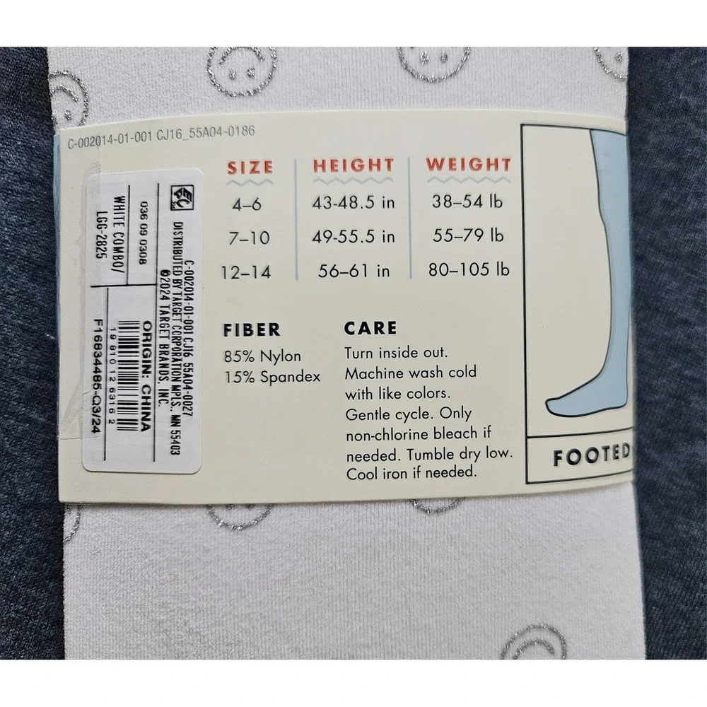 Cat & Jack Footed Tights‎ 1 Pair 7-10 Patterned With Smiley Faces
